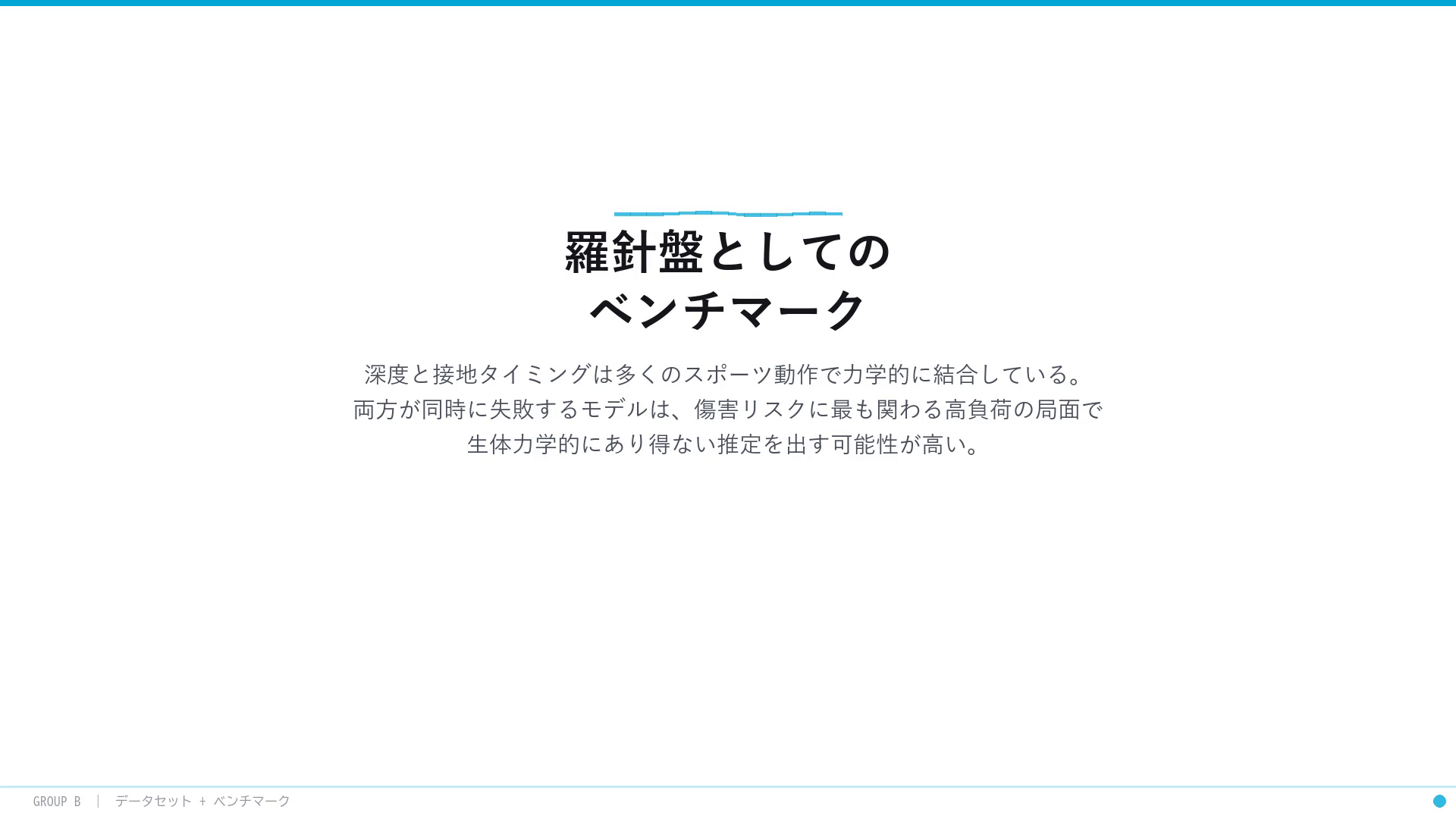羅針盤としてのベンチマーク:深度と接地タイミングは多くのスポーツ動作で力学的に結合しており、両方が同時に失敗するモデルは高負荷の局面で生体力学的にあり得ない推定を出しやすい。