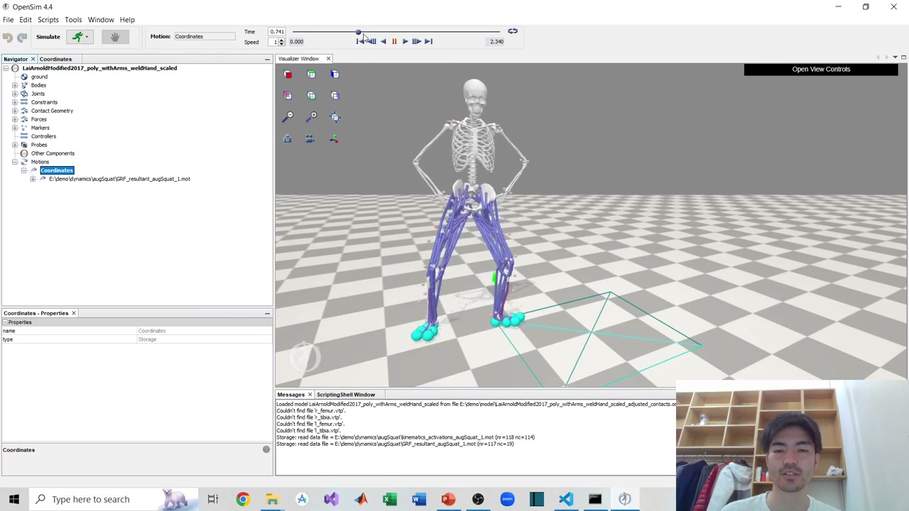 OpenSim model with the resultant ground reaction force motion loaded
