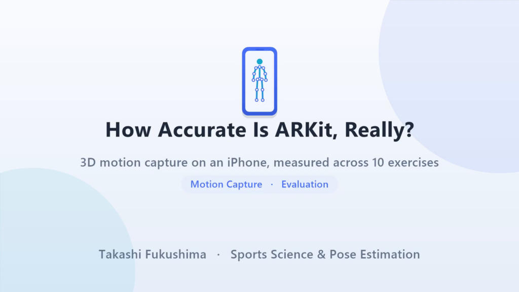 How accurate is ARKit, really? 3D motion capture on an iPhone, measured across 10 exercises — title slide.