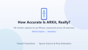 How accurate is ARKit, really? 3D motion capture on an iPhone, measured across 10 exercises — title slide.