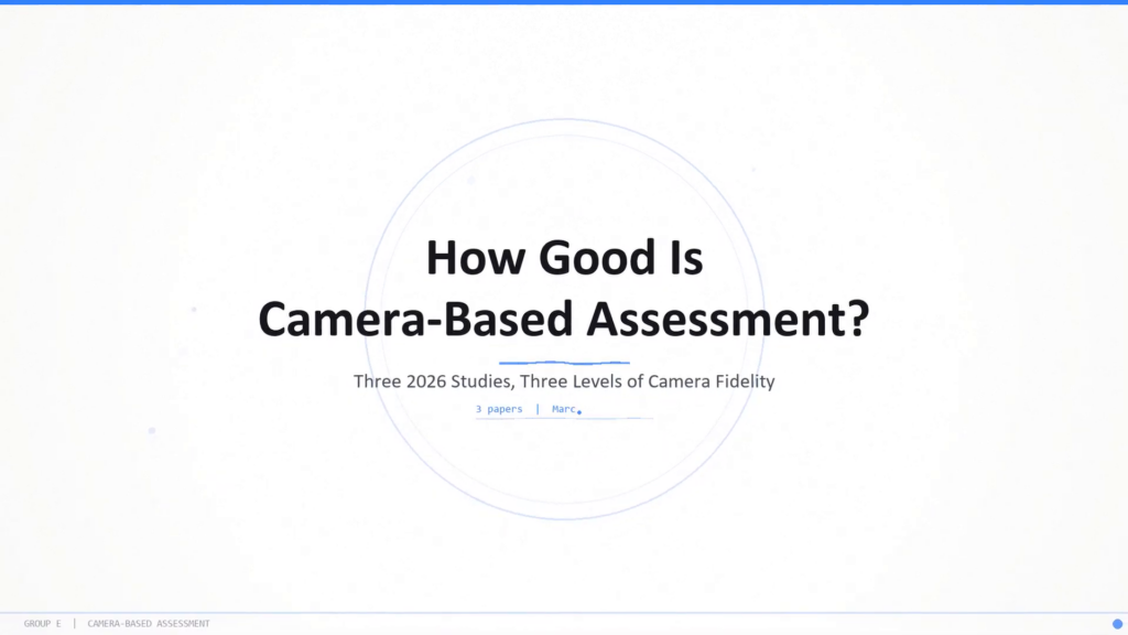 How Good Is Camera-Based Assessment? Three 2026 studies at three levels of camera fidelity — title slide.