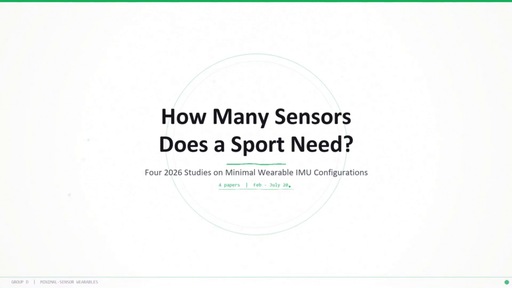 How Many Sensors Does a Sport Need? Four 2026 studies on minimal wearable IMU configurations — title slide.