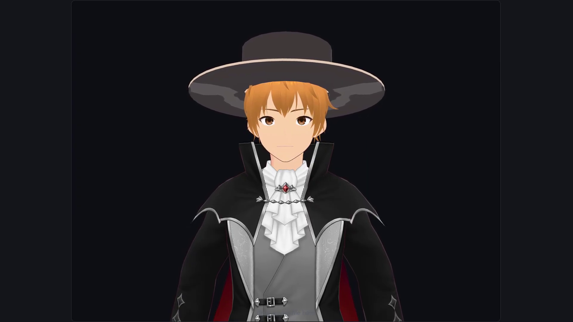 A 3D VRM avatar loaded and rendered in the browser with three.js and three-vrm, framed on the upper body against a dark background.